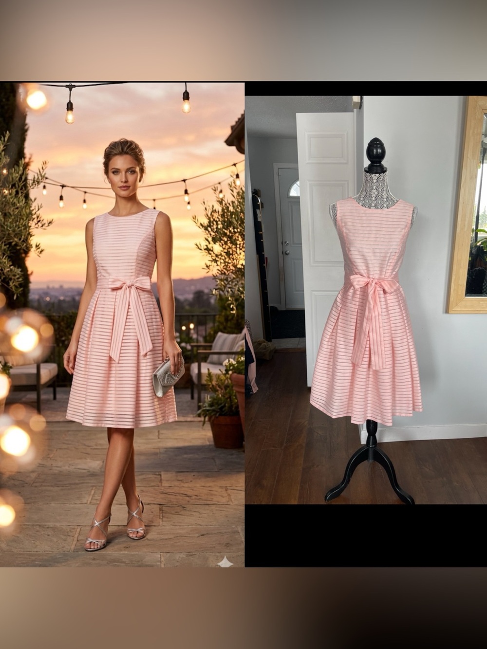 Tommy Hilfiger Pink Belted Striped Sleeveless Fit and Flare Midi Dress   Size 10